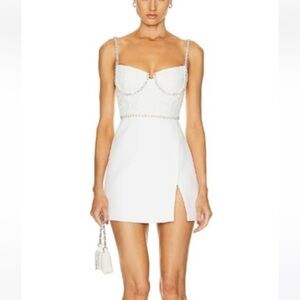 Self-portrait White Lace and Rhinestone Bodice Mini Dress size 2